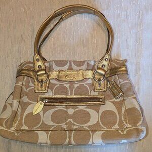 Coach Penelope Signature Satchel  in Cream and Beige with Gold Accents - Vintage
